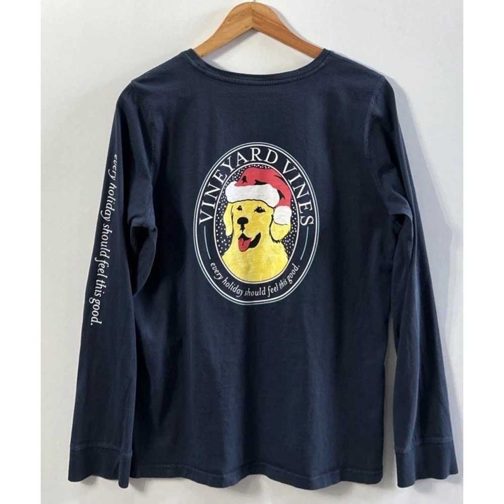 WOMENS VINEYARD VINES Long Sleeve CHRISTMAS Dog‎ RETRIEVER T-SHIRT Sz Large